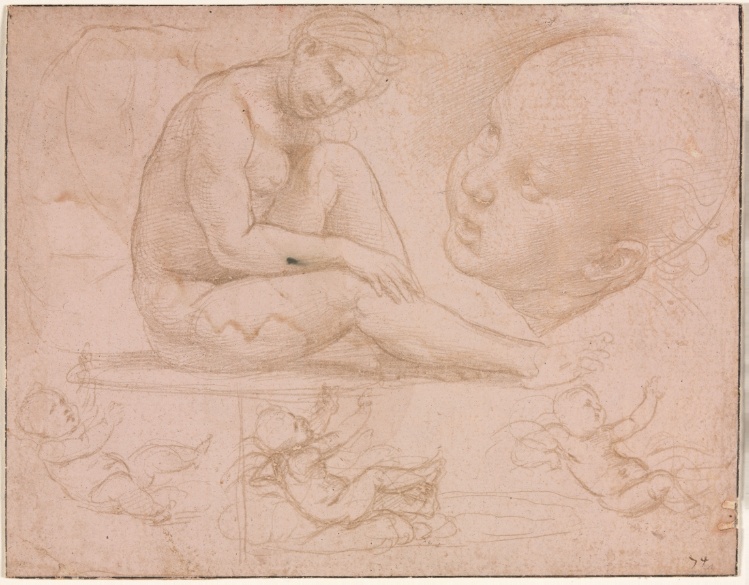 Studies of a Seated Female, Child's Head, and Three Studies of a Baby