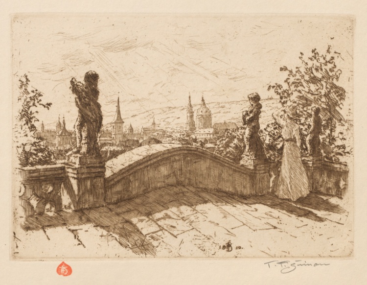 Prague: Vingt Cinq Eaux-Fortes Originales: Plate 18, Panorama pris du Jardin Fürstenberg 