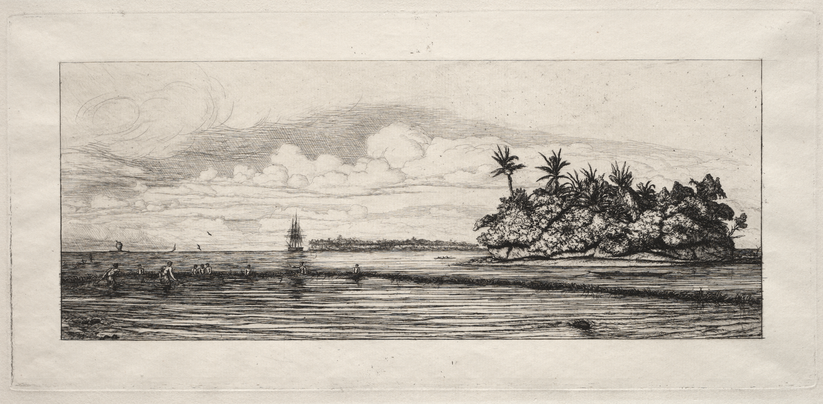 Oceania:  Fishing near Islands with Palms in the Uea or Wallis Group