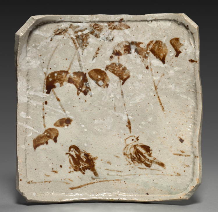 Plate with Designs of Birds in Snow under a Trellis