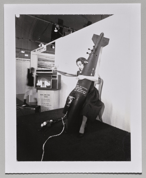 Charlotte Moorman Performing Cello Bomb at Chicago Art Fair in 1984