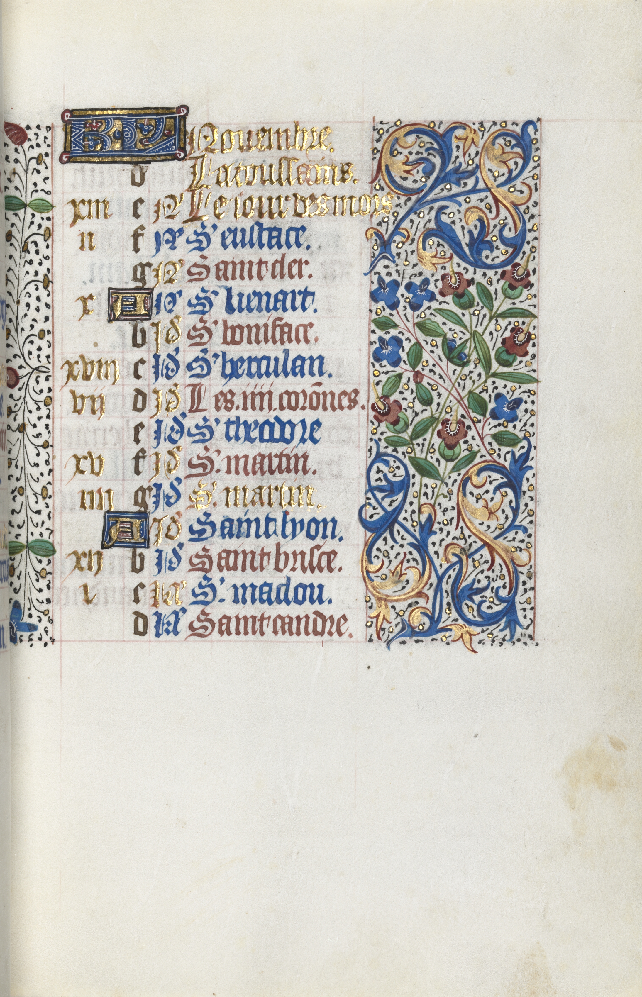 Book of Hours (Use of Rouen): fol. 111r, Calendar Page for November