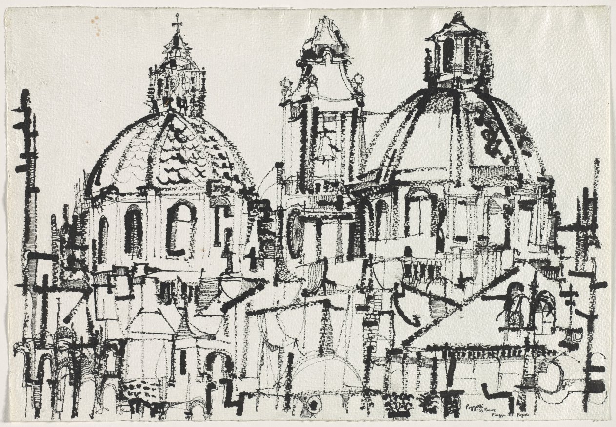 Churches Near Piazza del Popolo, Rome, Rudy O. Pozzatti, 1953