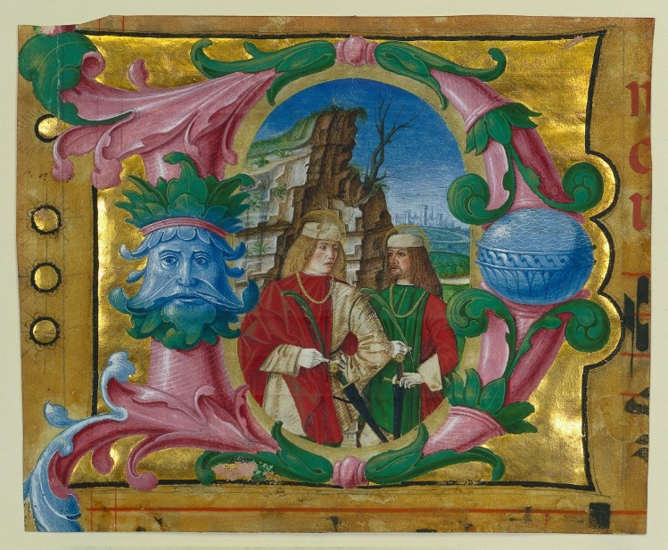 Historiated Initial (D) Excised from a Choir Book: Two Martyr Saints