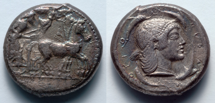 Tetradrachm: Quadriga (obverse); Head of Artemis/Arethousa (reverse)
