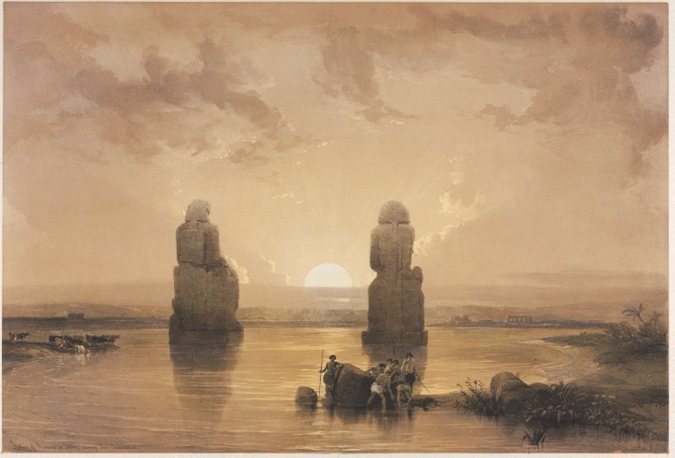 Egypt and Nubia, Volume II: Statues of Memnon at Thebes, during the Inundation