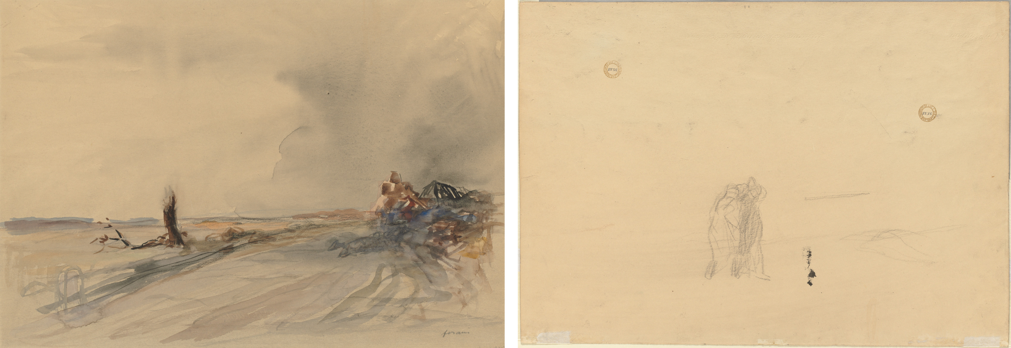 Devastated Land (recto); Figures in a Landscape (verso)