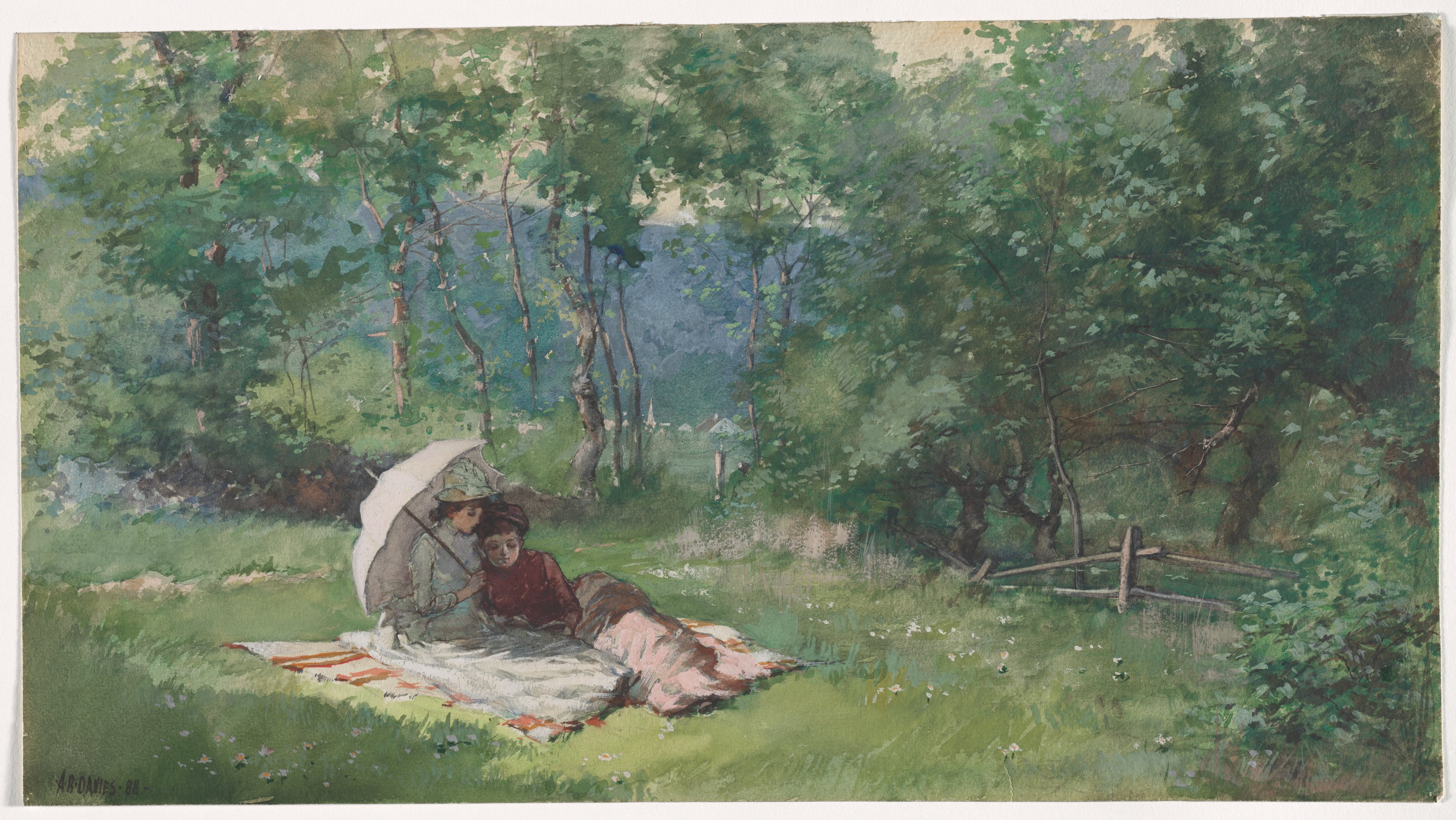 Two Women Reading in a Field