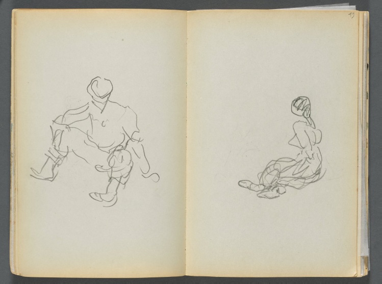Sketchbook- The Granite Shore Hotel, Rockport, page 044 & 45: Male and Female Seated Figures 