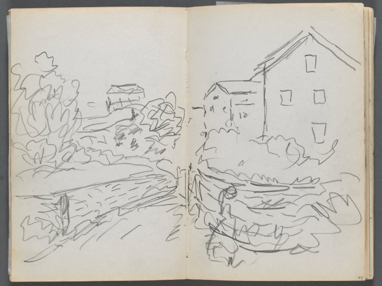 Sketchbook, The Dells, N° 127, page 044 & 45: Landscape with Houses