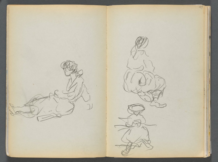 Sketchbook- The Granite Shore Hotel, Rockport, page 048 & 49: Seated Female Figures 