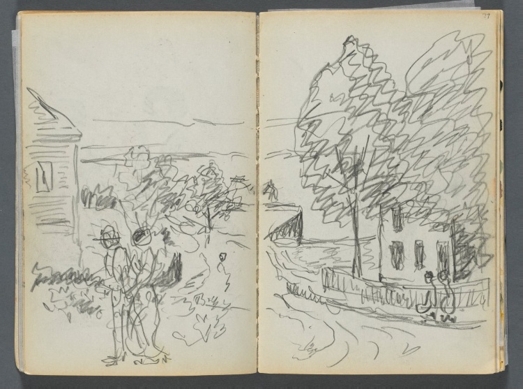 Sketchbook- The Granite Shore Hotel, Rockport, page 076 & 77: Village Scene 