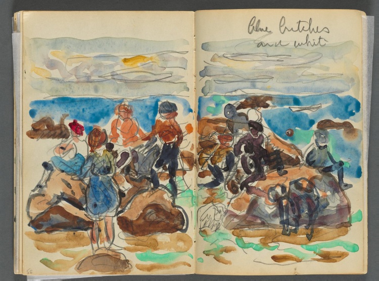 Sketchbook- The Granite Shore Hotel, Rockport, page 034 & 35: Children on a Beach 
