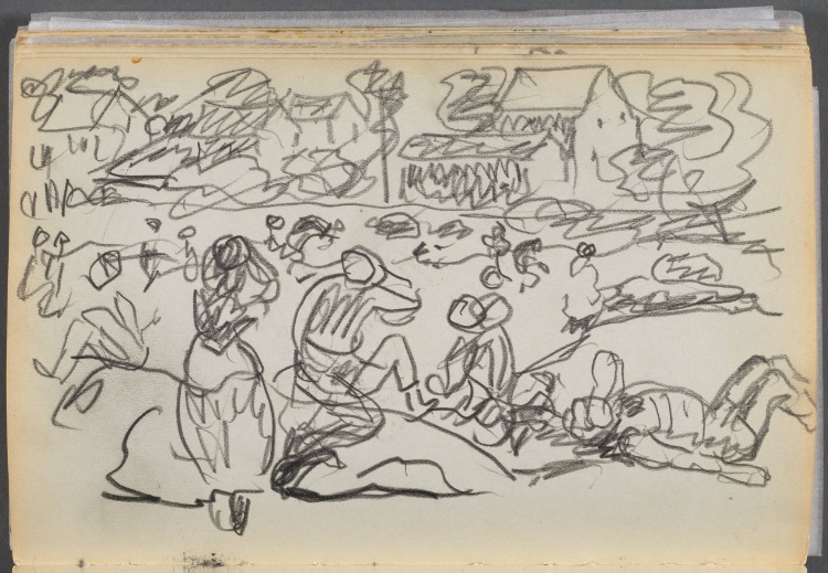 Sketchbook- The Granite Shore Hotel, Rockport, page 166: Figures on a Beach 