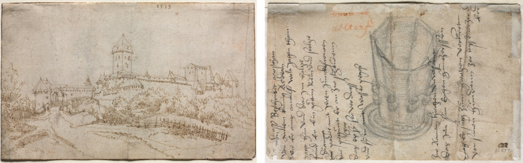 View of a Castle (recto); Eight-Sided Cup (verso)