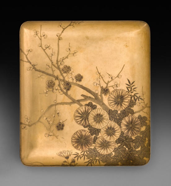 Lid of Writing Box (Suzuribako) with Chrysanthemum and Plum