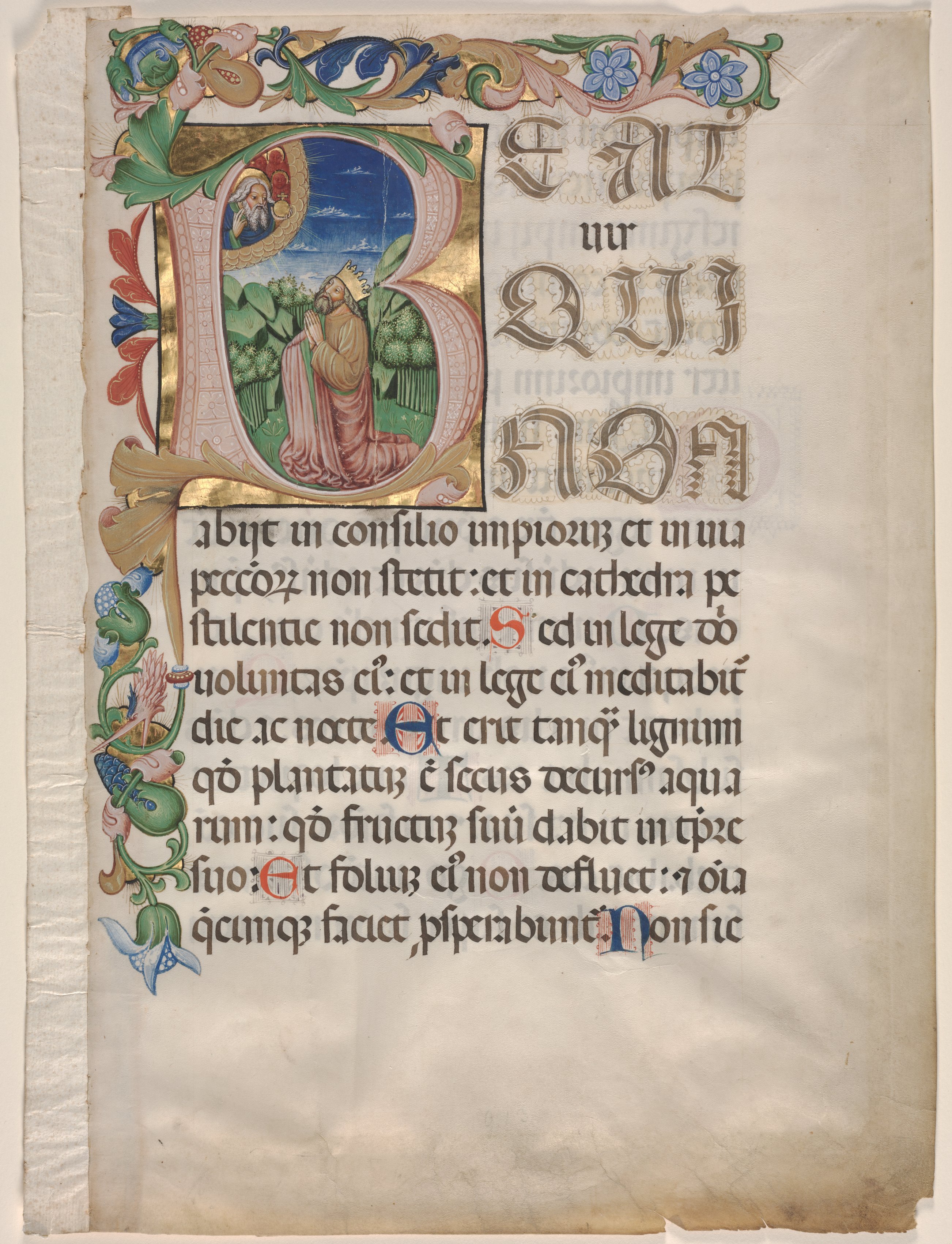 Leaf from a Choir Psalter: Initial B with King David in Prayer