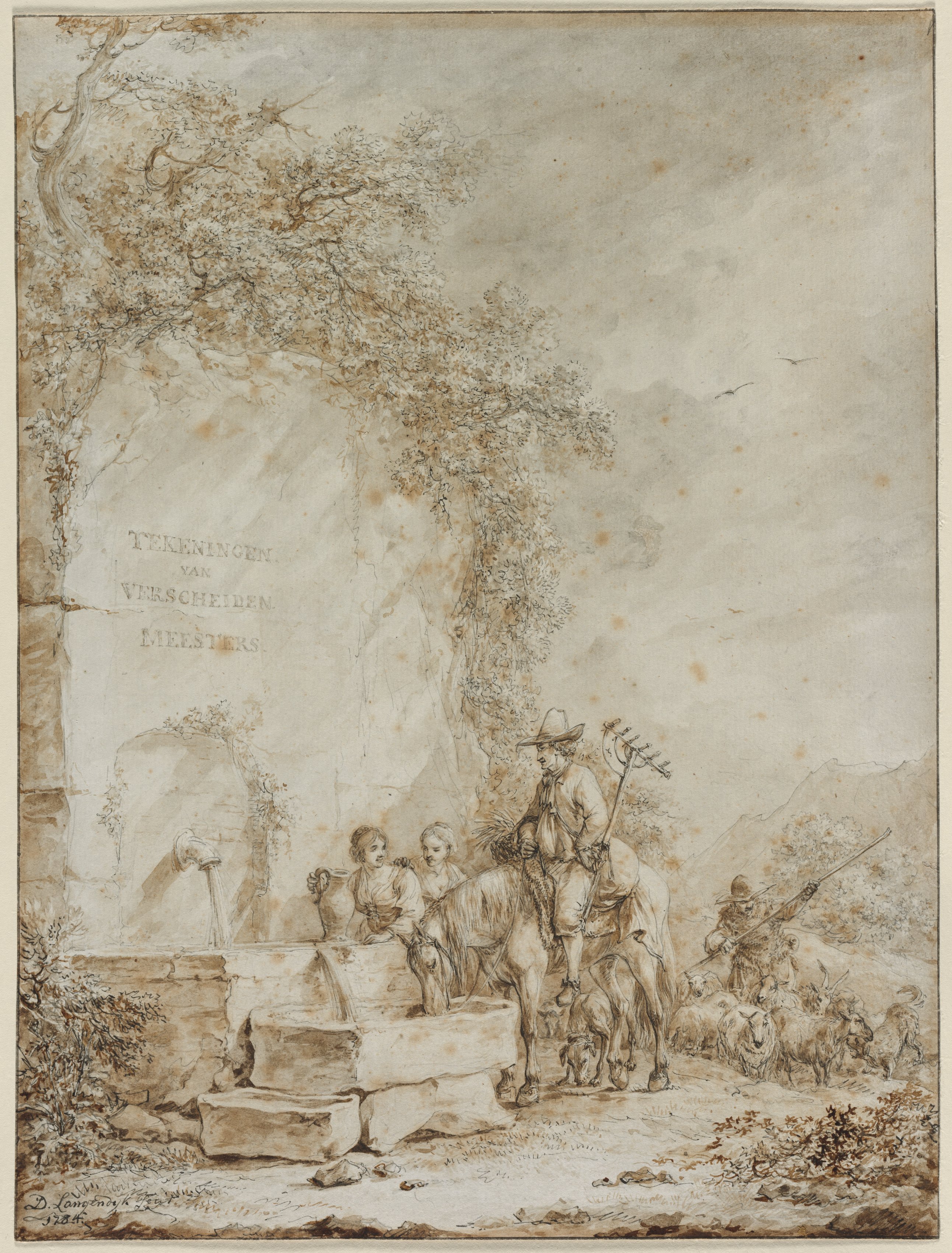 Frontispiece for an Album of Drawings: Peasants at a Fountain (recto)