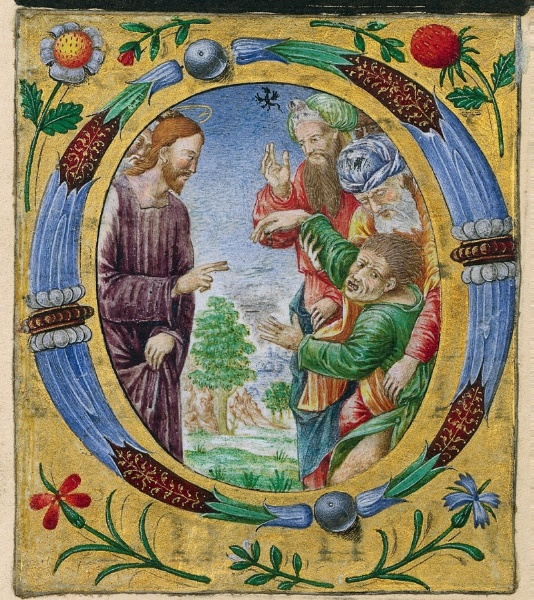 Cutting from a Missal: Initial O with Christ Performing an Exorcism