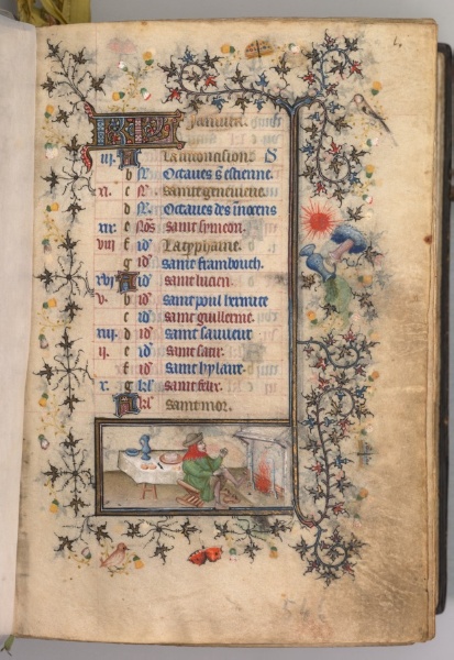 Hours of Charles the Noble, King of Navarre (1361-1425): fol. 1r, January