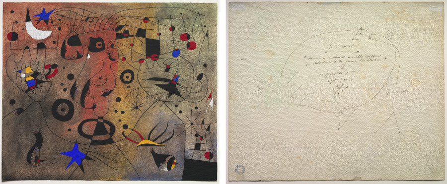 Woman with Blond Armpit Combing Her Hair by the Light of the Stars (recto) Figure (verso), Joan Miró, 1940