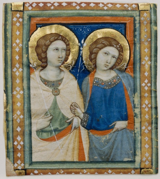 Illumination Excised from a Choir Book: Two Female Angels