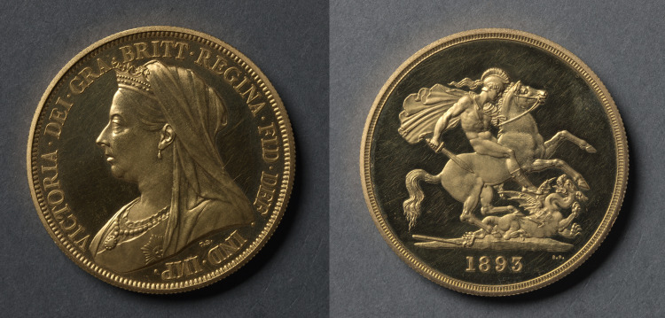 Five Pound Piece: Victoria (obverse); St. George and the Dragon (reverse)