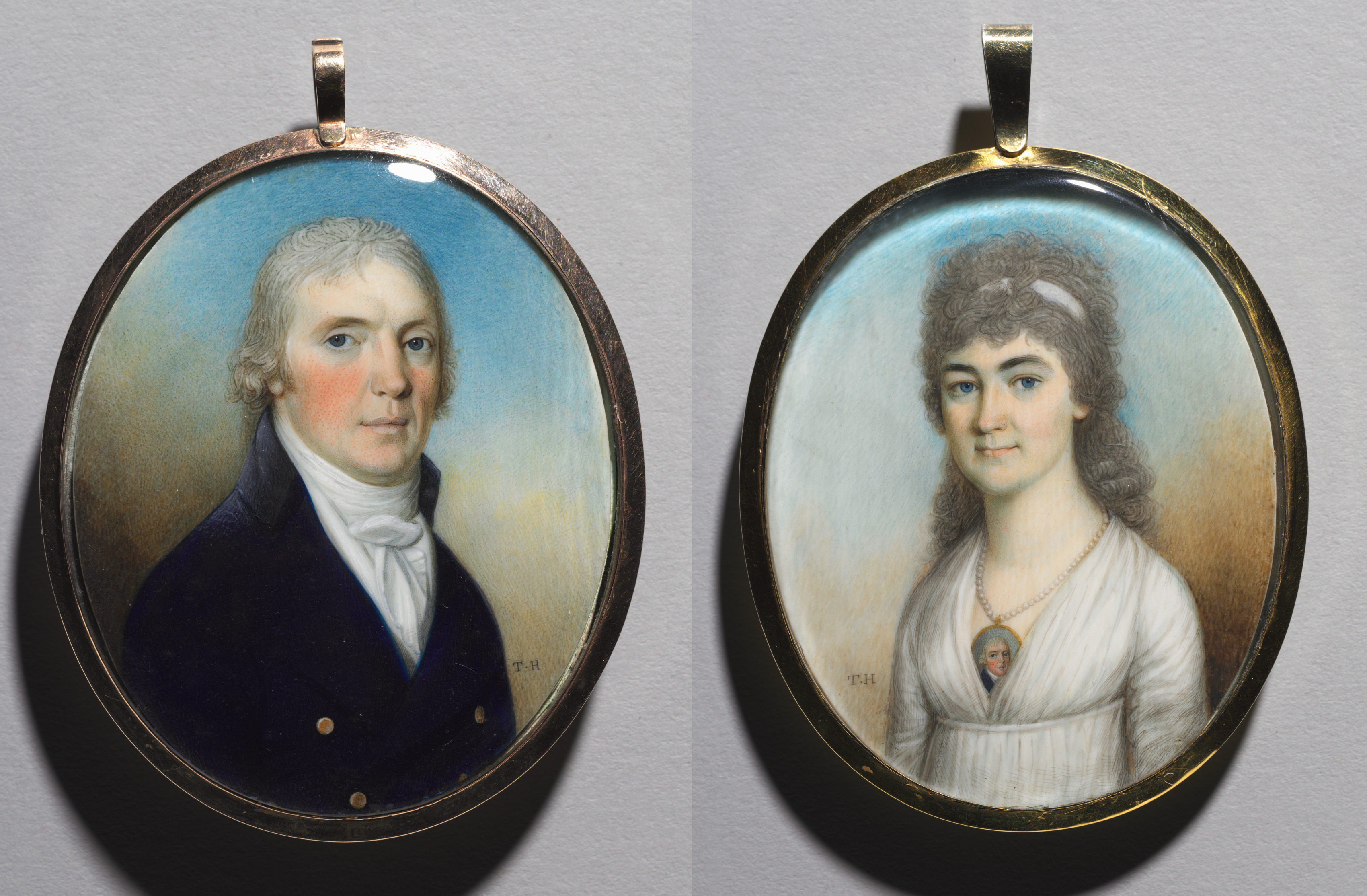 Pair of Miniatures: Portrait of a Man and Portrait of a Woman Wearing a Miniature