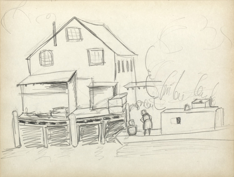 Sketchbook #1: Figures on houseboat (page 27)