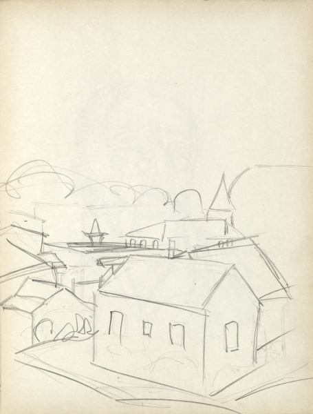 Sketchbook #1: Town with church steeple (page 39)