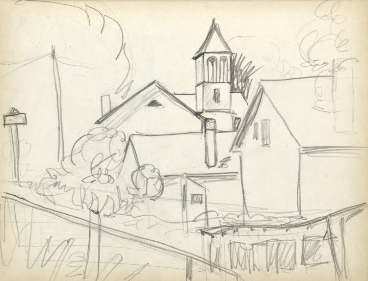 Sketchbook #1: Church with houses (page 37)