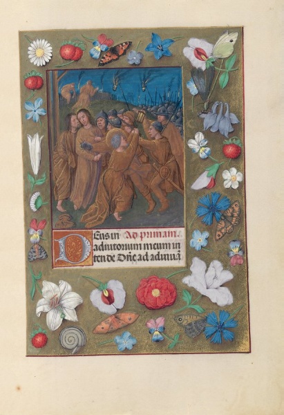 Hours of Queen Isabella the Catholic, Queen of Spain:  Fol. 61r, Kiss of Judas