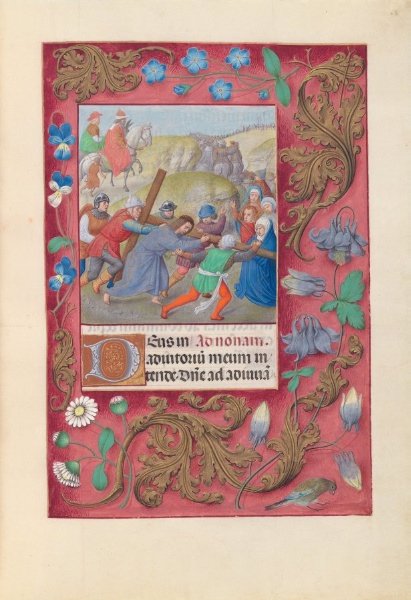 Hours of Queen Isabella the Catholic, Queen of Spain:  Fol. 69r, Christ Carrying the Cross