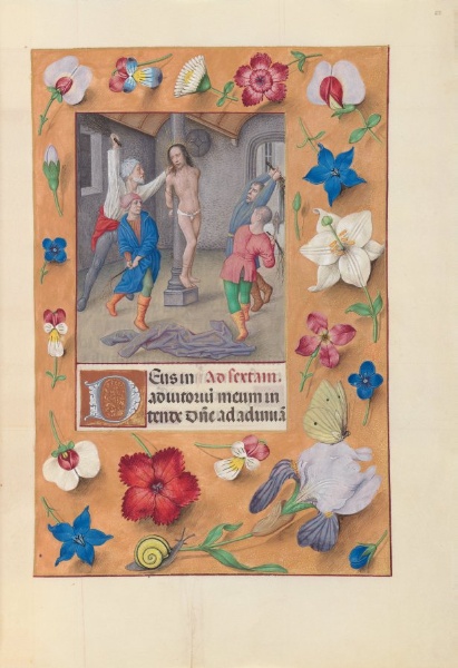 Hours of Queen Isabella the Catholic, Queen of Spain:  Fol. 66r, Flagellation