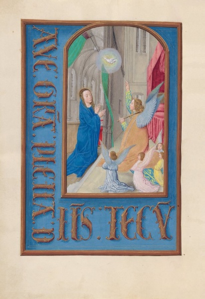 Hours of Queen Isabella the Catholic, Queen of Spain:  Fol. 97v, Annunciation