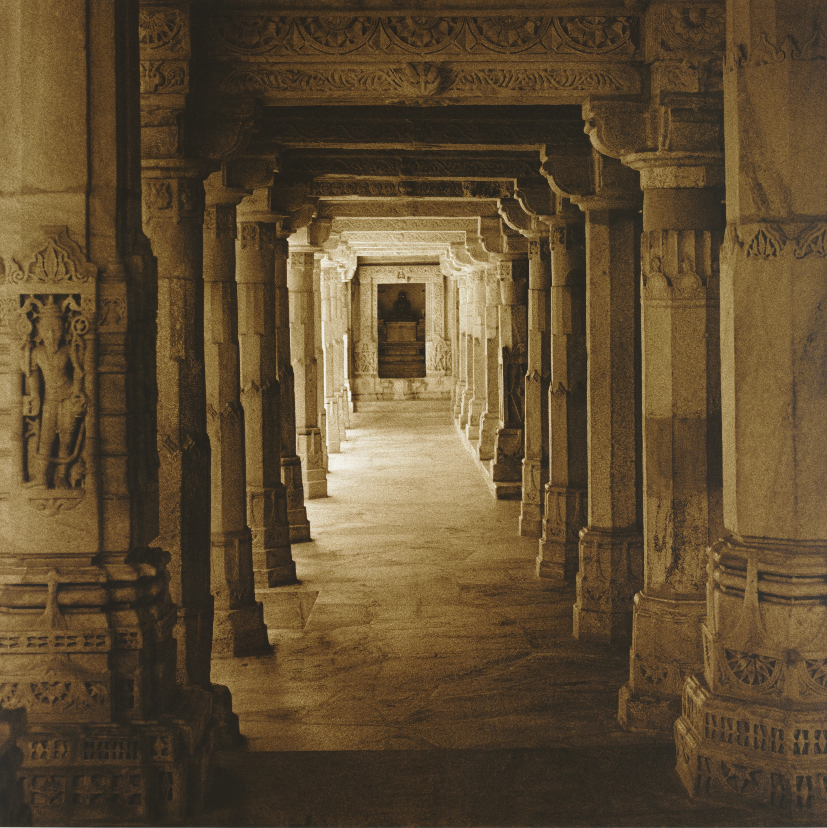 Corridor with Jina from the Marble Jain Temple at Ranakpur, Rajasthan