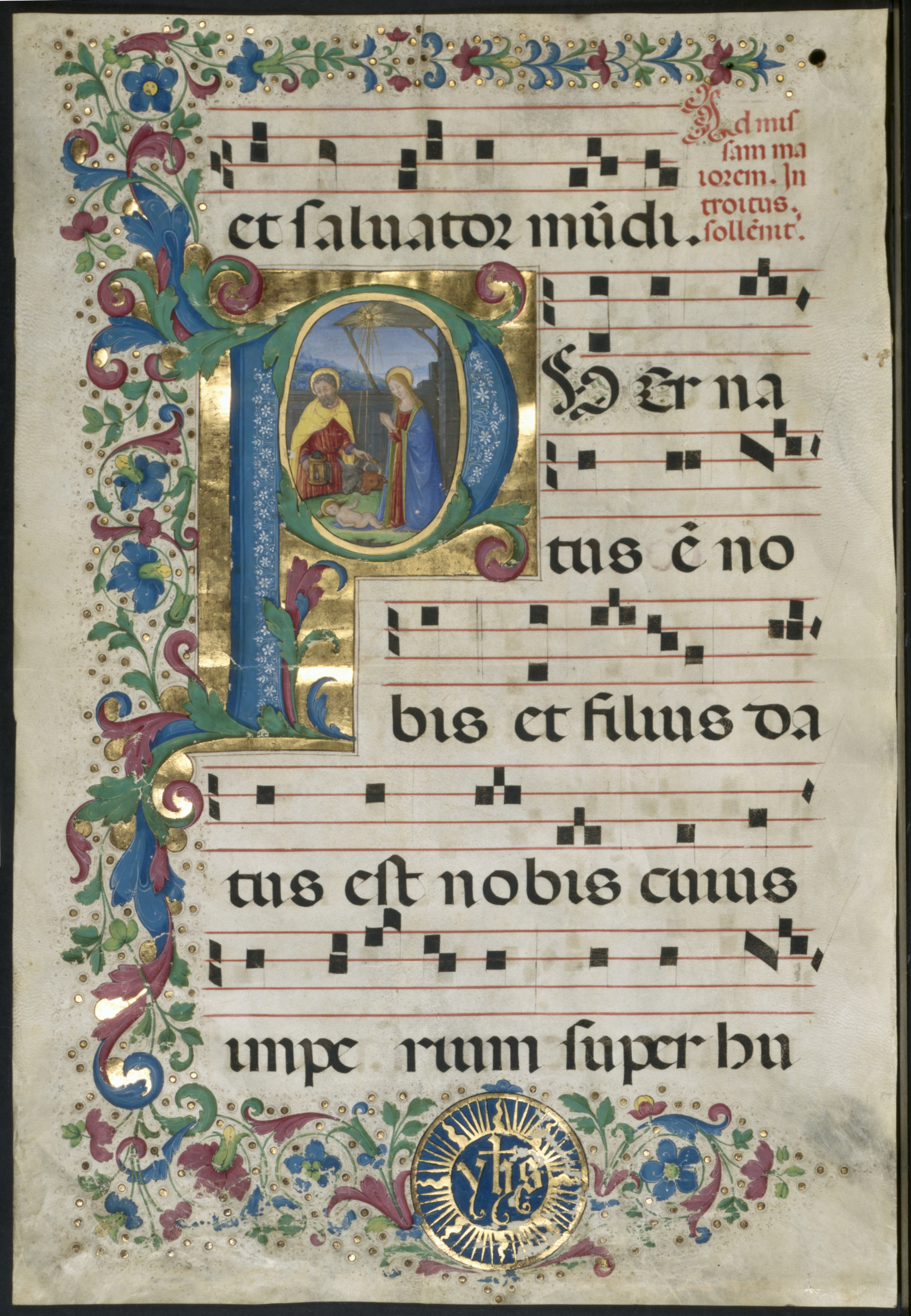 Leaf from a Gradual: Initial P with the Nativity