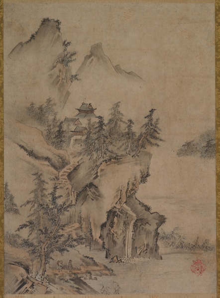 Chinese Literatus Traveling to a Mountain Temple