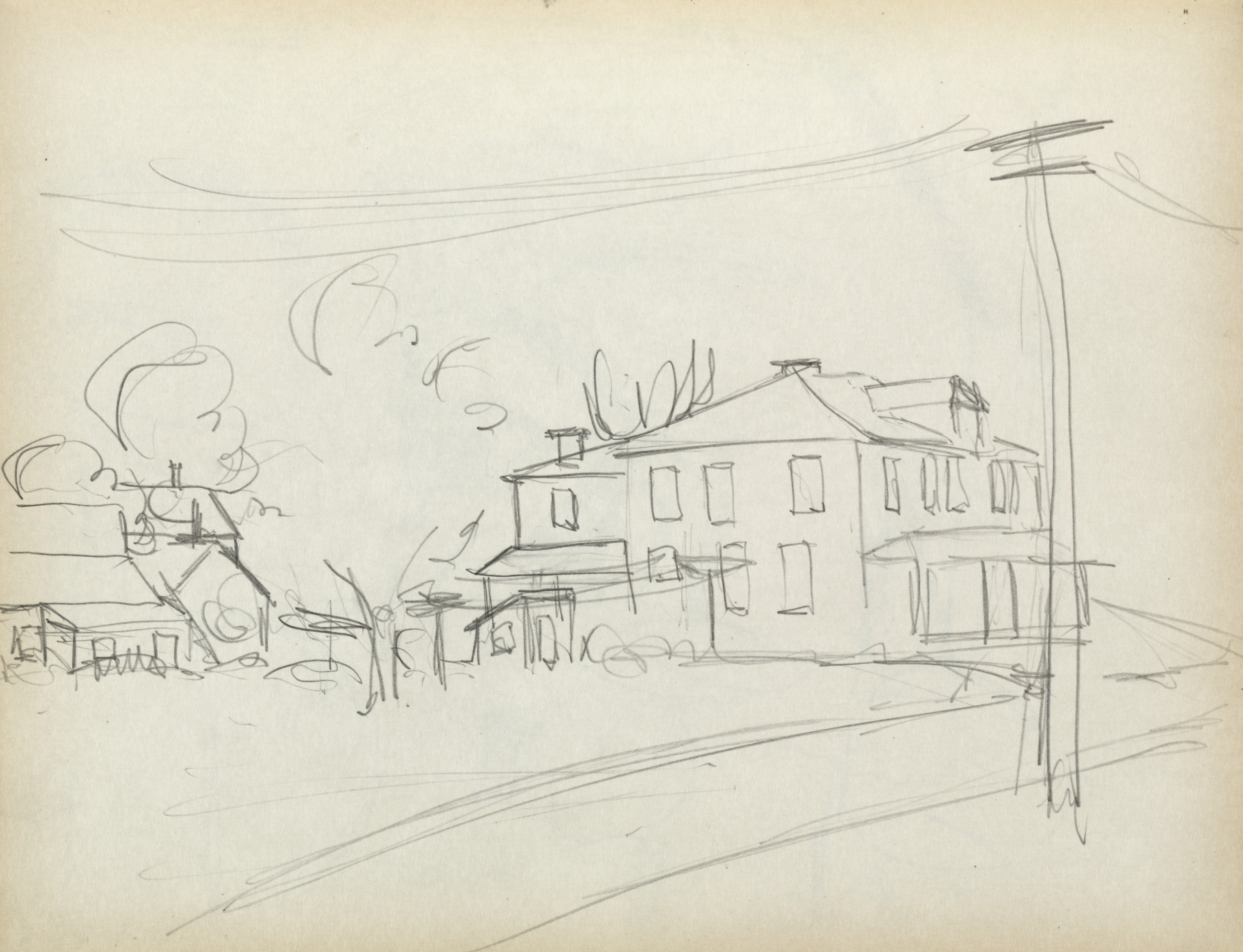 Sketchbook #1: Houses, telephone pole (page 93)