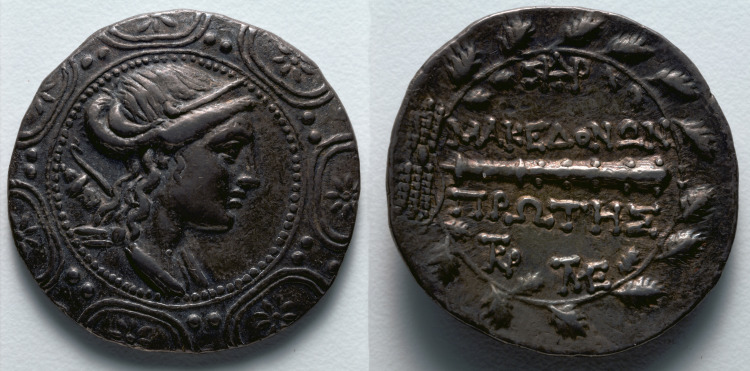Tetradrachm: Macedonian Shield with Head of Artemis (obverse); Club (reverse)