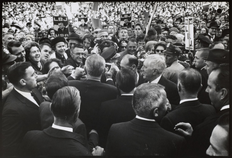 LBJ greeting crowd of supporters