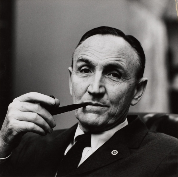 Portrait of Sen. Mike Mansfield with a pipe