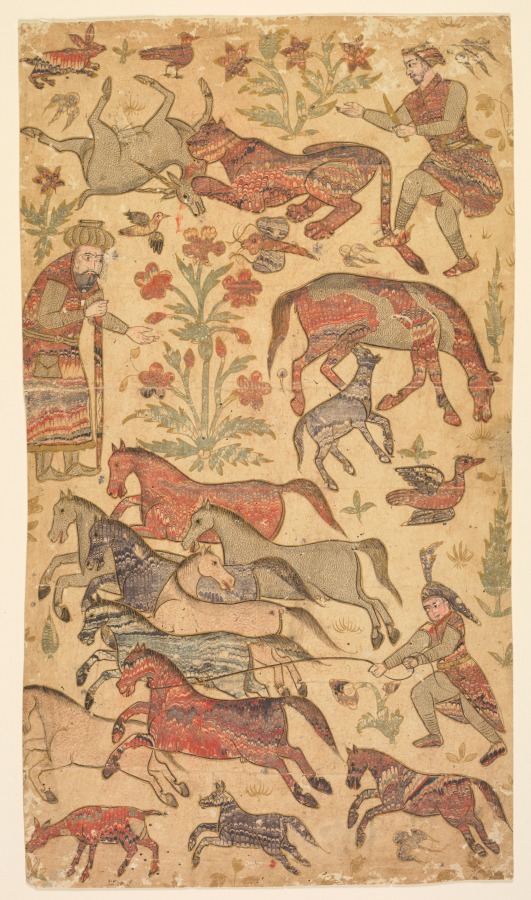 A marbled picture of Rustam catching Rakhsh | Cleveland Museum of Art