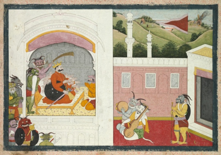 King Bana enjoying music in his court, from the Usha-Aniruddha section of a Krishna Lila