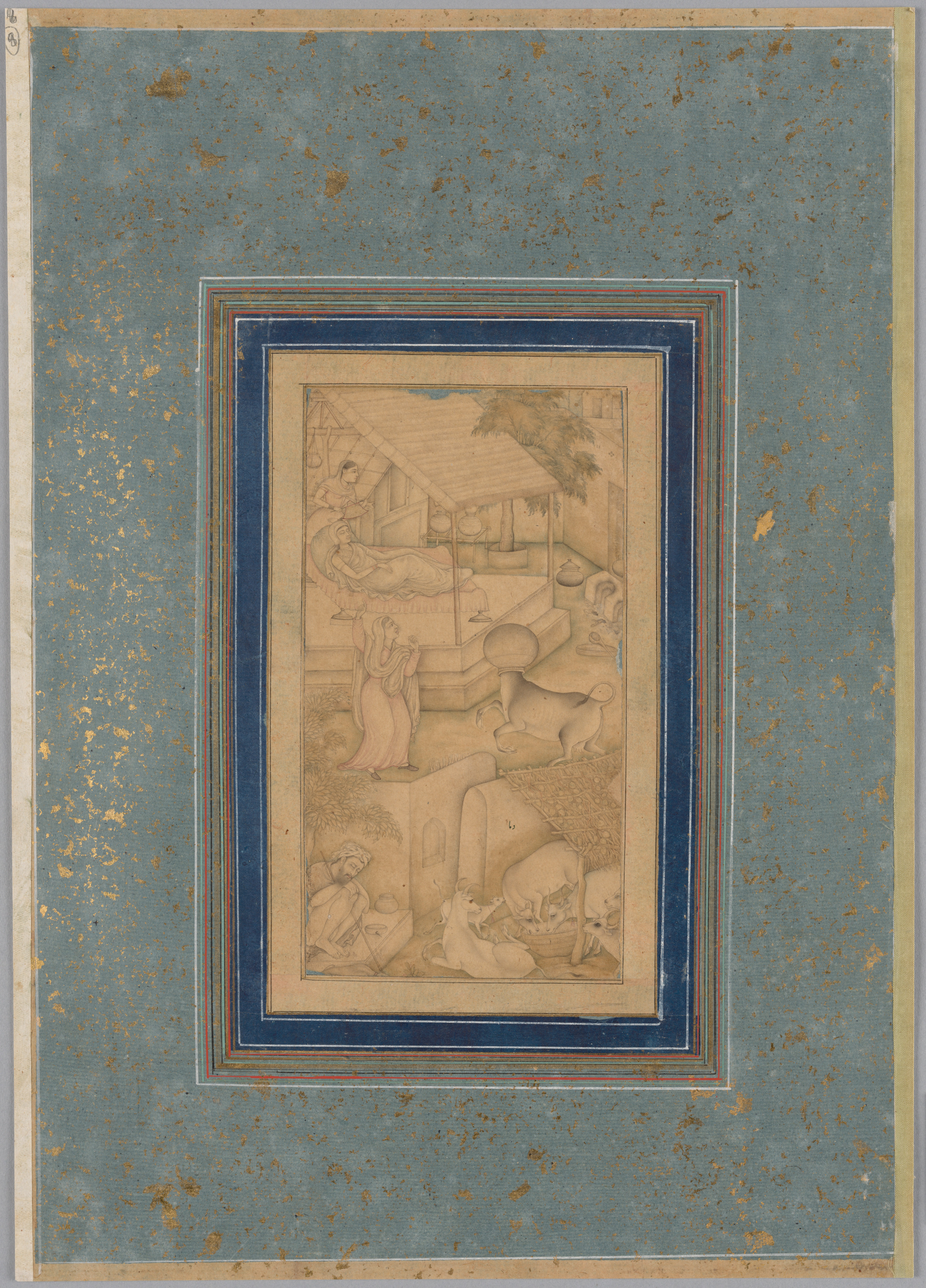 A woman mistakes a cow for the Angel of Death, from a Lights of Canopus (Anwar-i Suhaili) of Kashifi (Iranian, d. 1504)