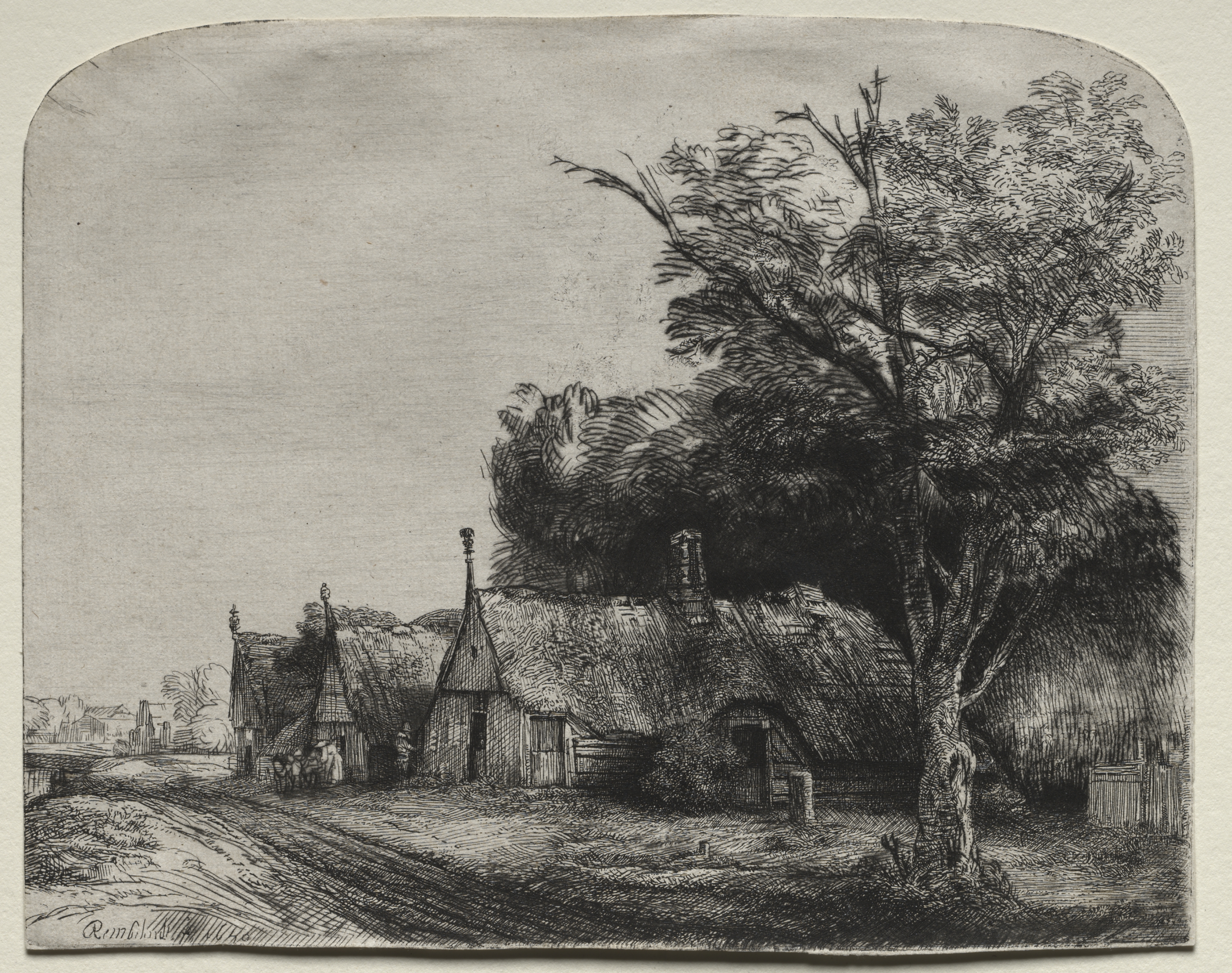 Landscape with Three Gabled Cottages beside a Road