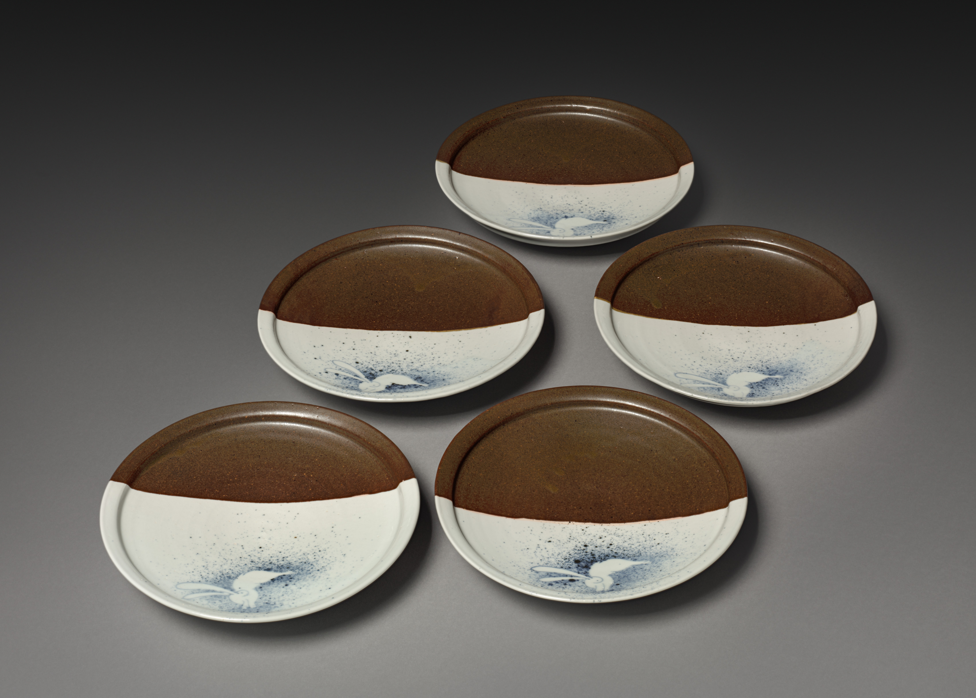 Set of Five Dishes with Rabbit Design