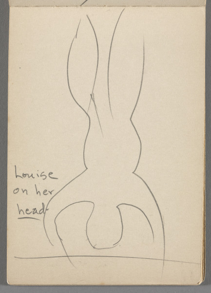 Sketchbook No. 4, page 29: Pencil sketch of figure, inscribed: Louise on her head (not MH's handwriting)