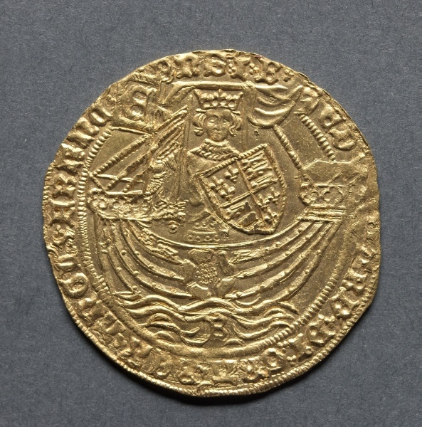 Ryal: Edward IV in Ship with a Shield of Arms and Rose (obverse)