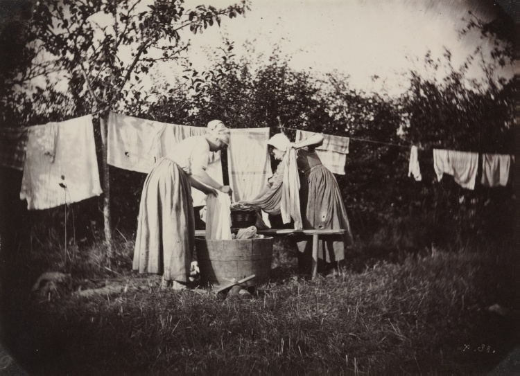 Two Female Peasants Standing, Doing Laundry
